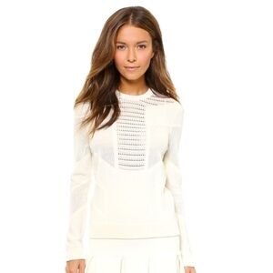 Torn by Ronny Kobo Faige Cutout Perforated Pointelle Sweater White Pullover Sz S